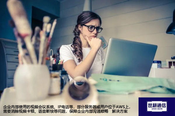 企业内部使用的视频会议系统、IP电话等，部分服务器或用户位于AWS上，需要消除视频卡顿、语音断续等问题，保障企业内部沟通顺畅--解决方案//世耕通信全球视频专网专线